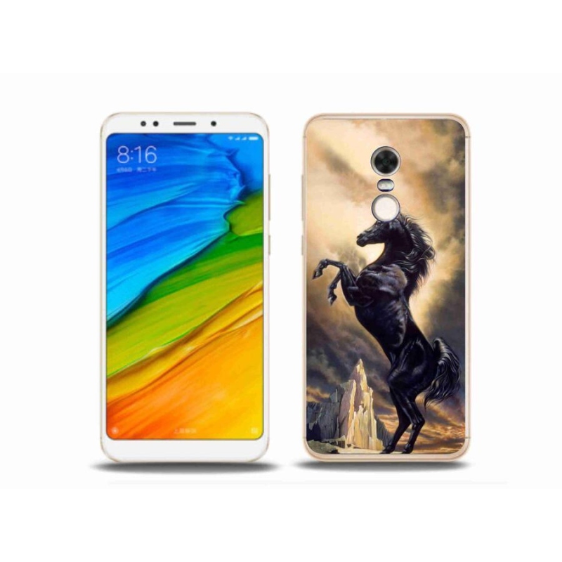 Gél borítás mmCase a Xiaomi Redmi 5 Plus számára - fekete rajzfilm ló