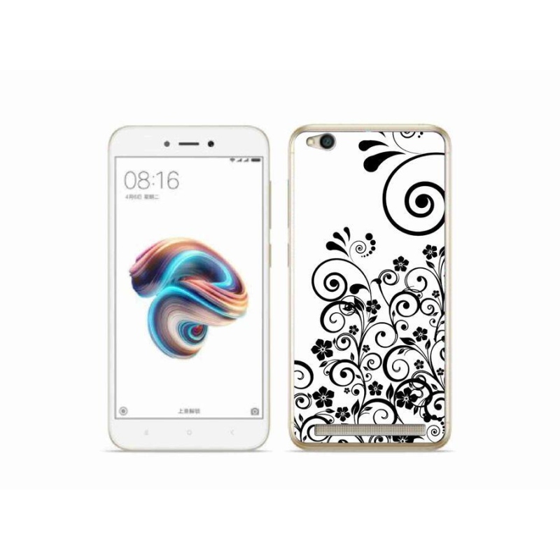 Gél borítás mmCase a Xiaomi Redmi 5A számára - fekete és fehér virágmintás