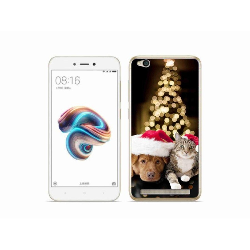 Gél borító mmCase a Xiaomi Redmi 5A számára - Karácsonyi kutya és macska