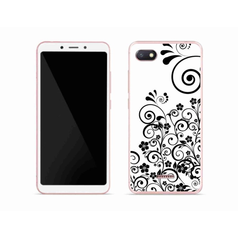 Gél borítás mmCase a Xiaomi Redmi 6A számára - fekete és fehér virágmintás