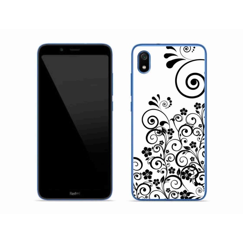 Gél borítás mmCase a Xiaomi Redmi 7A számára - fekete és fehér virágmintás