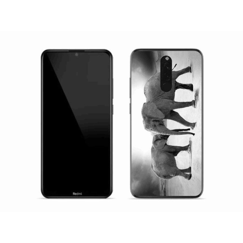 Gél borítás mmCase a Xiaomi Redmi 8-hoz - fekete és fehér elefántok