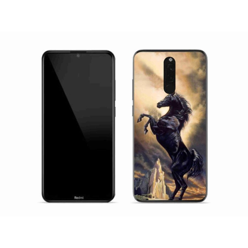Gél borítás mmCase a Xiaomi Redmi 8-hoz - fekete rajzfilm ló