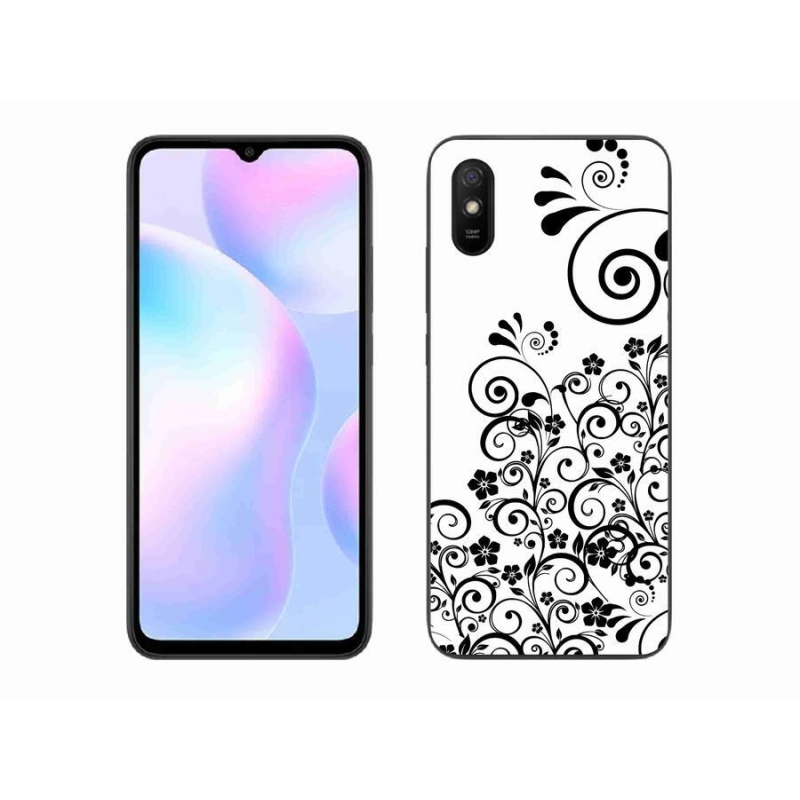 Gél borítás mmCase a Xiaomi Redmi 9A számára - fekete és fehér virágmintás