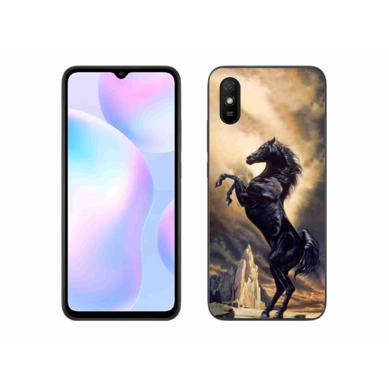 Gél borítás mmCase a Xiaomi Redmi 9AT-hoz - fekete rajzfilm ló