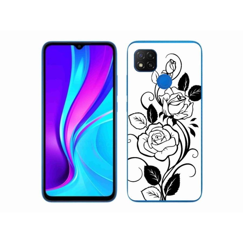 Gél borítás mmCase a Xiaomi Redmi 9C-hez - fekete és fehér rózsa