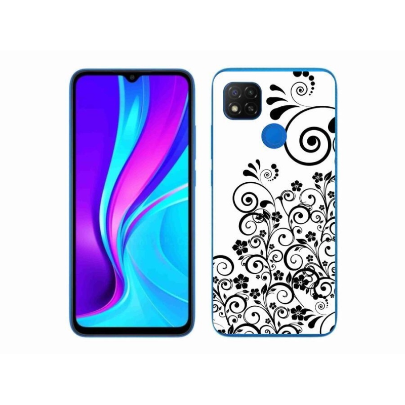 Gél borítás mmCase a Xiaomi Redmi 9C-hez - fekete és fehér virágmintás