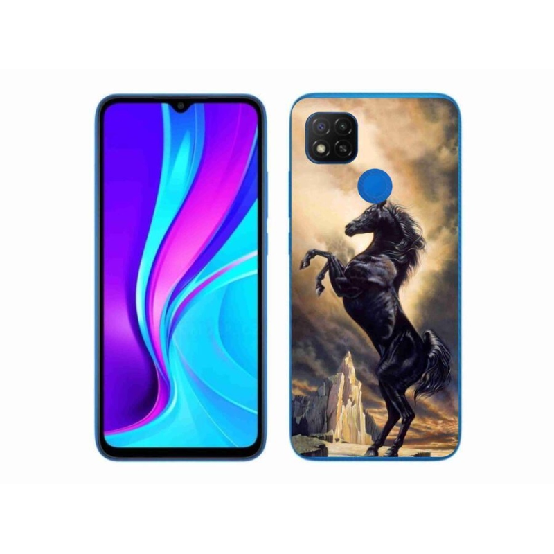 Gél borítás mmCase a Xiaomi Redmi 9C-hez - fekete rajzfilm ló
