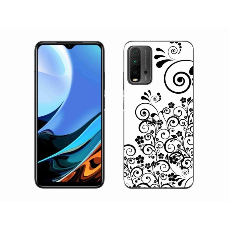 Gél borítás mmCase a Xiaomi Redmi 9T-hez - fekete és fehér virágminták