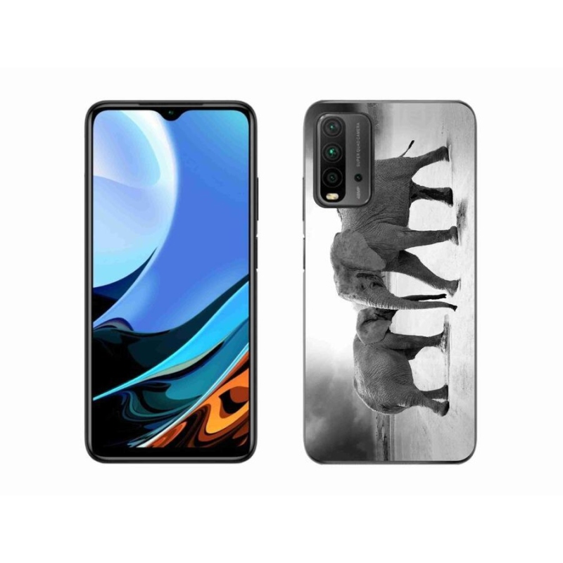 Gél borítás mmCase a Xiaomi Redmi 9T-hez - fekete és fehér elefántok