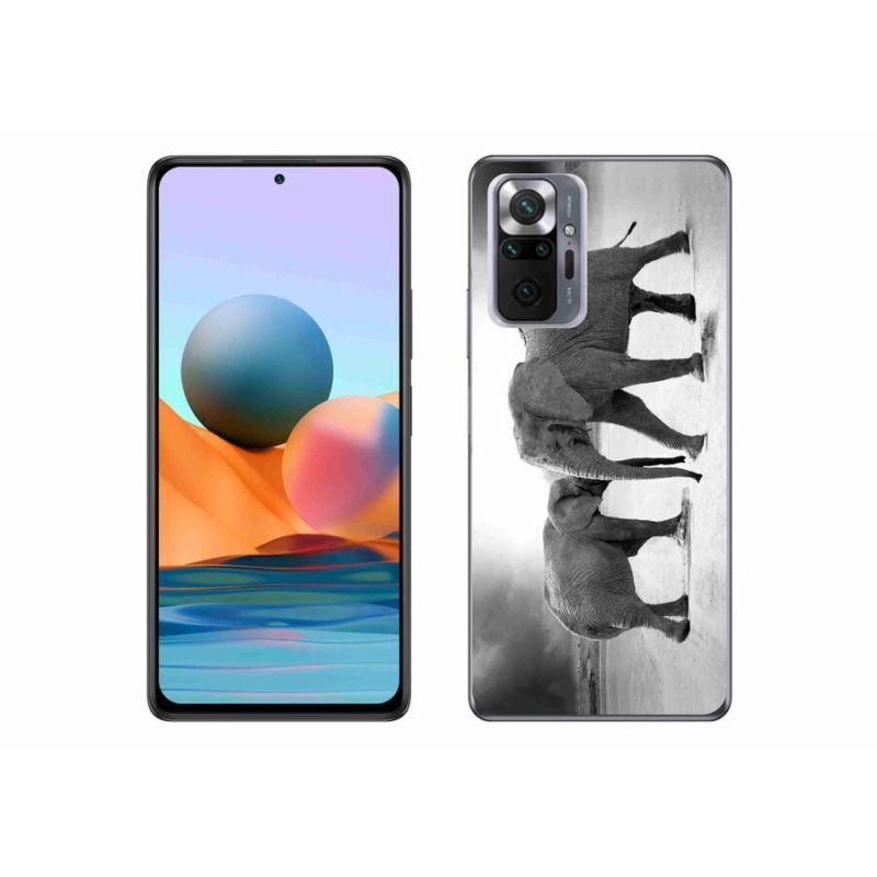 Gél borítás mmCase a Xiaomi Redmi Note 10 Pro számára - fekete és fehér elefántok