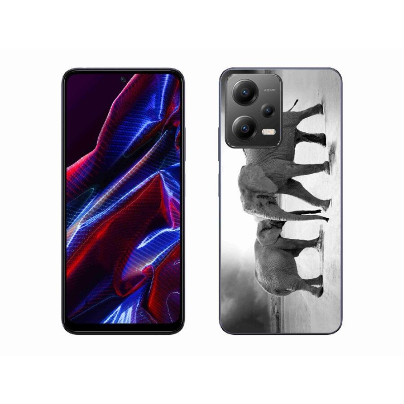 Gél borítás mmCase a Xiaomi Redmi Note 12 5G számára - fekete és fehér elefántok