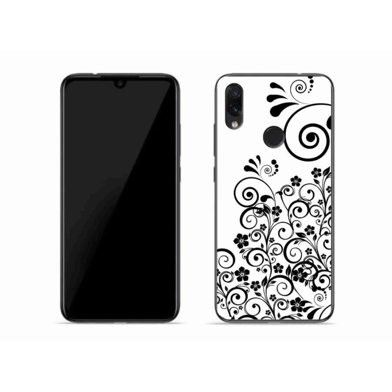 Gél borítás mmCase a Xiaomi Redmi Note 7 készülékhez - fekete és fehér virágmintás