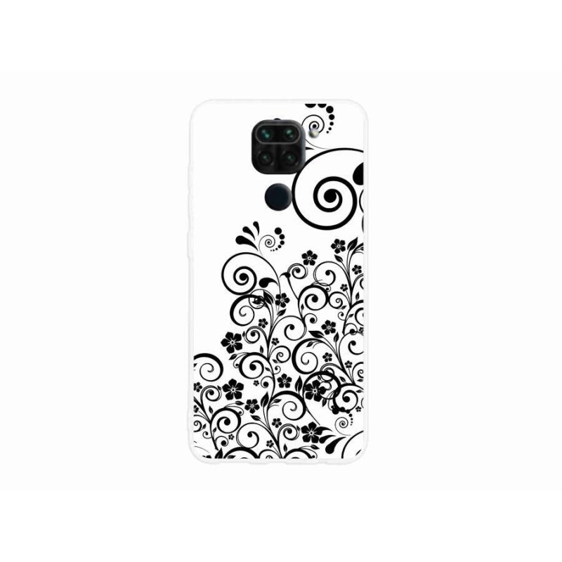Gél borító mmCase a Xiaomi Redmi Note 9-hez - fekete és fehér virágmintás