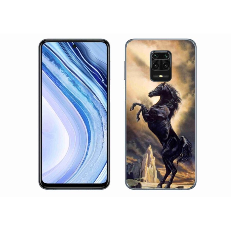 Gél borítás mmCase a Xiaomi Redmi Note 9S-hez - fekete rajzfilm ló