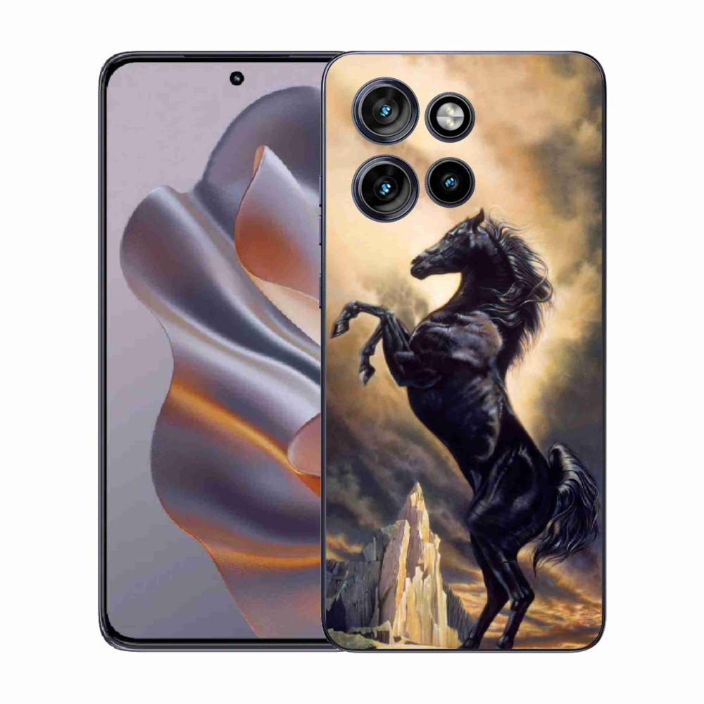 Zselés borítás mmCase a Motorola Edge 50 Neo készülékhez - fekete rajzfilm ló