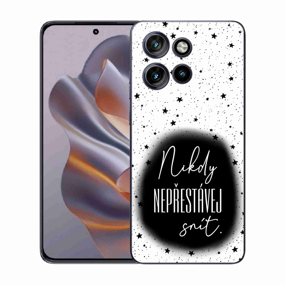 Zselés borítás mmCase a Motorola Edge 50 Neo készülékhez - idézet 1 fekete-fehér háttérrel