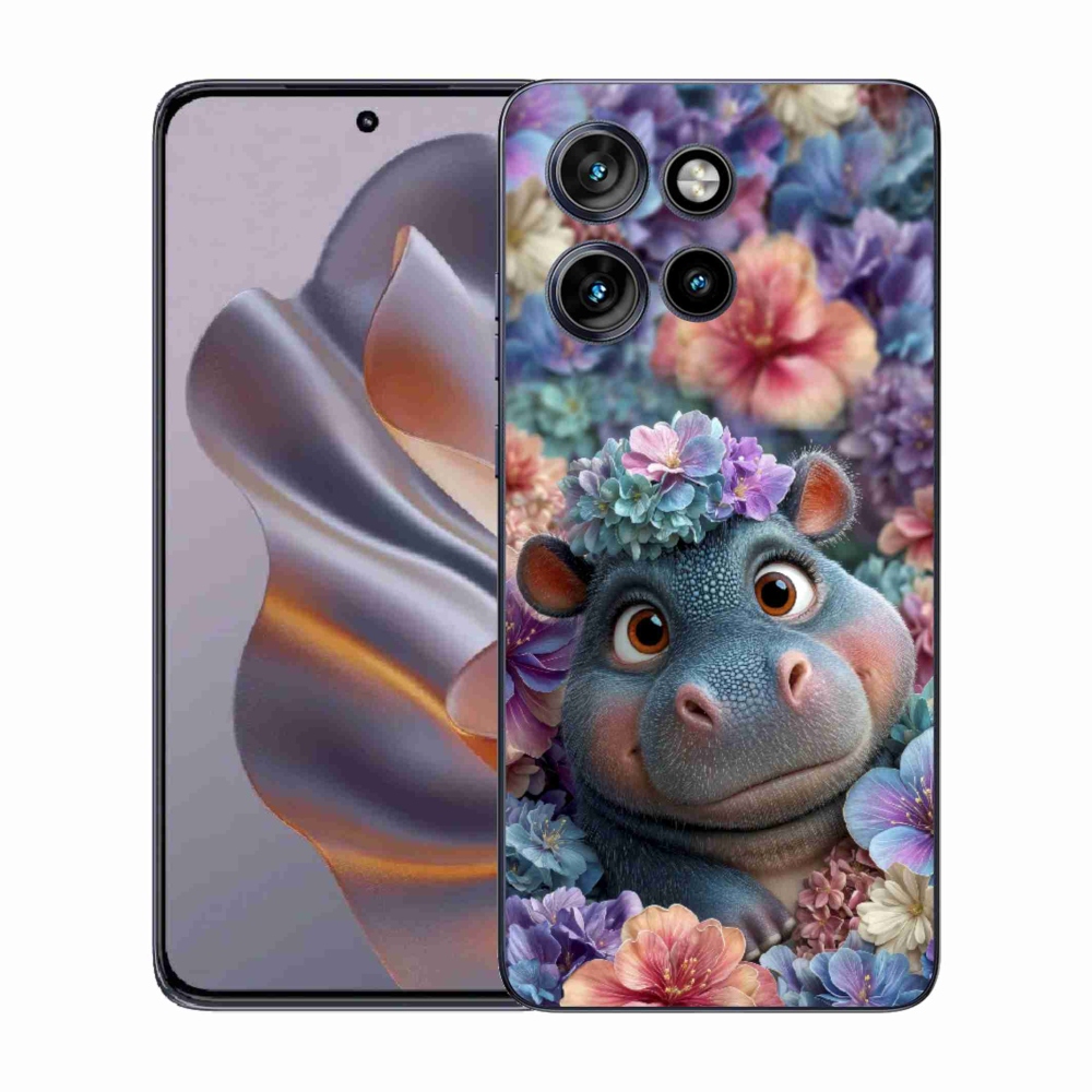 Zselés borítás mmCase a Motorola Edge 50 Neo készülékhez - víziló virágokkal