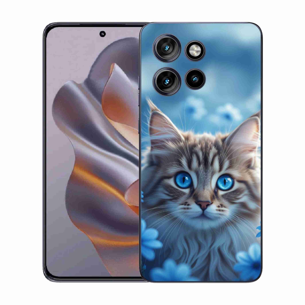 Zselés borító mmCase a Motorola Edge 50 Neo készülékhez - kék virágos cica