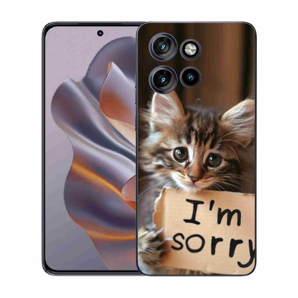 Zselés borítás mmCase a Motorola Edge 50 Neo készülékhez - macska bocsánatkérése