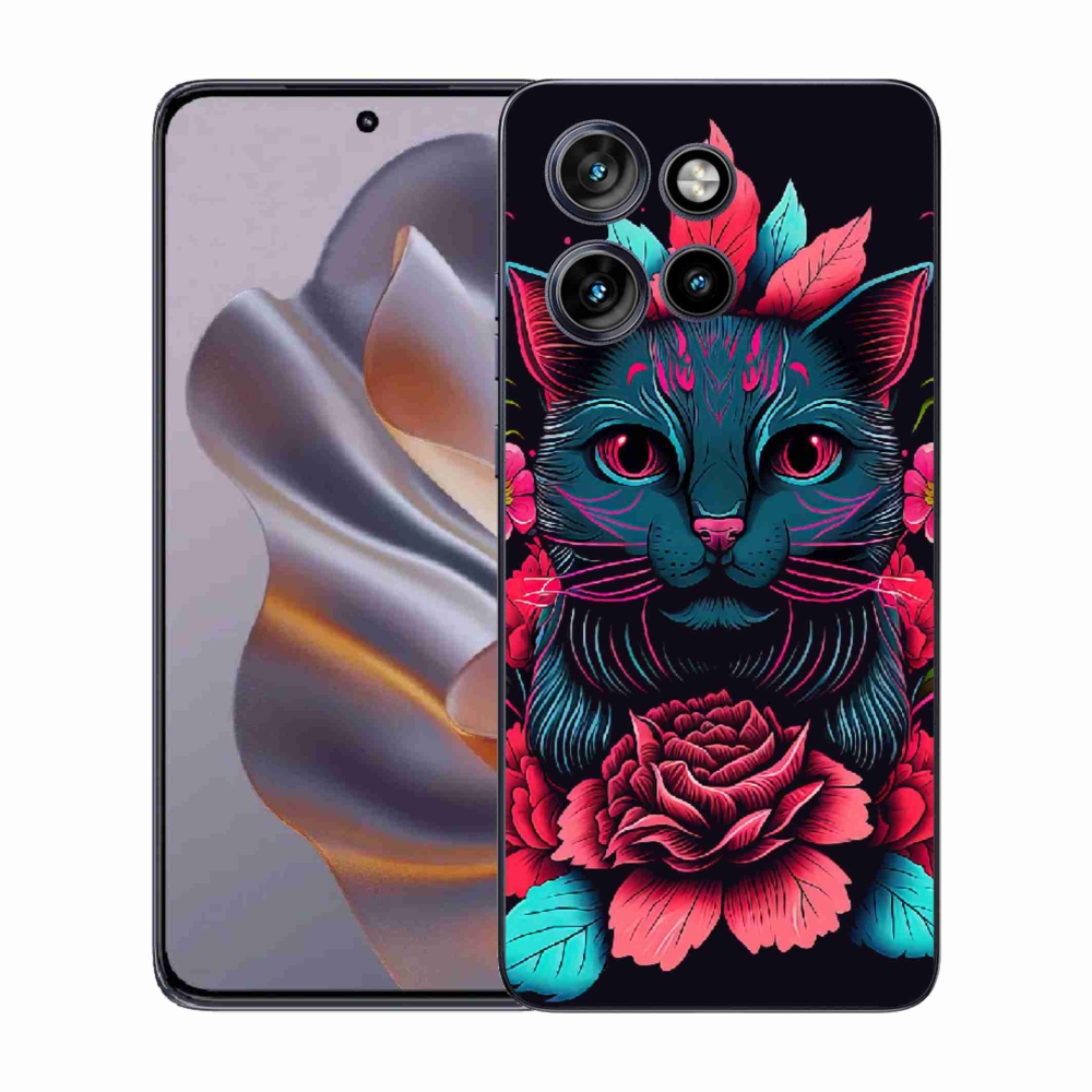 Zselés borítás mmCase a Motorola Edge 50 Neo készülékhez - virágok és macska