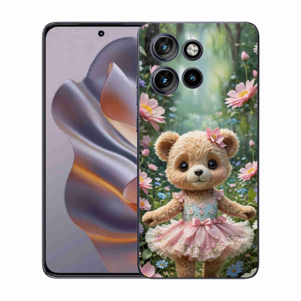 Zselés borítás mmCase a Motorola Edge 50 Neo készülékhez - aranyos virágos mackó