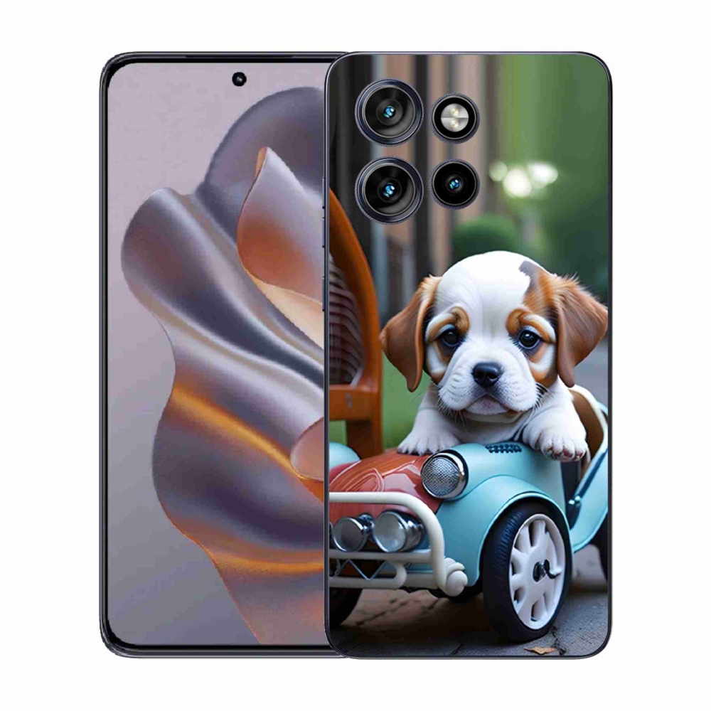 Zselés borítás mmCase a Motorola Edge 50 Neo - kiskutya retro autóban