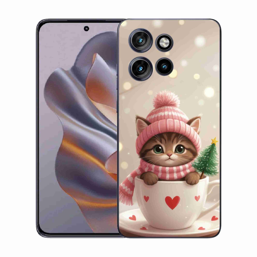 Gélborítás mmCase a Motorola Edge 50 Neo készülékhez - Karácsonyi cica a csészében