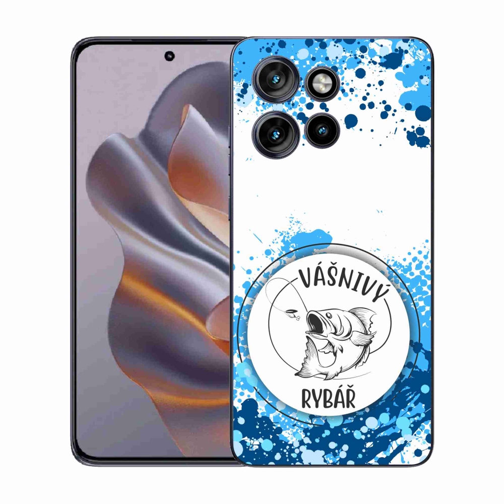 Zselés borító mmCase a Motorola Edge 50 Neo készülékhez - szenvedélyes halász fehér háttérrel