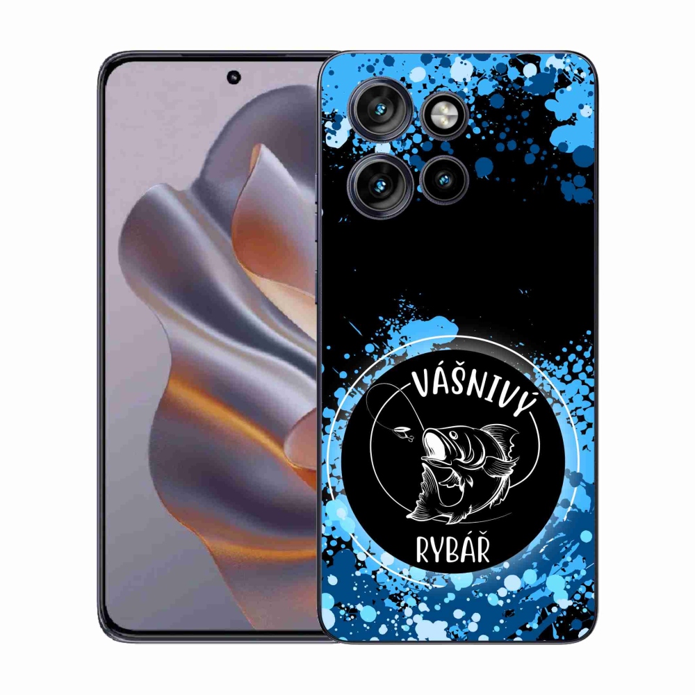 Zselés borító mmCase a Motorola Edge 50 Neo készülékhez - szenvedélyes halász fekete háttérrel