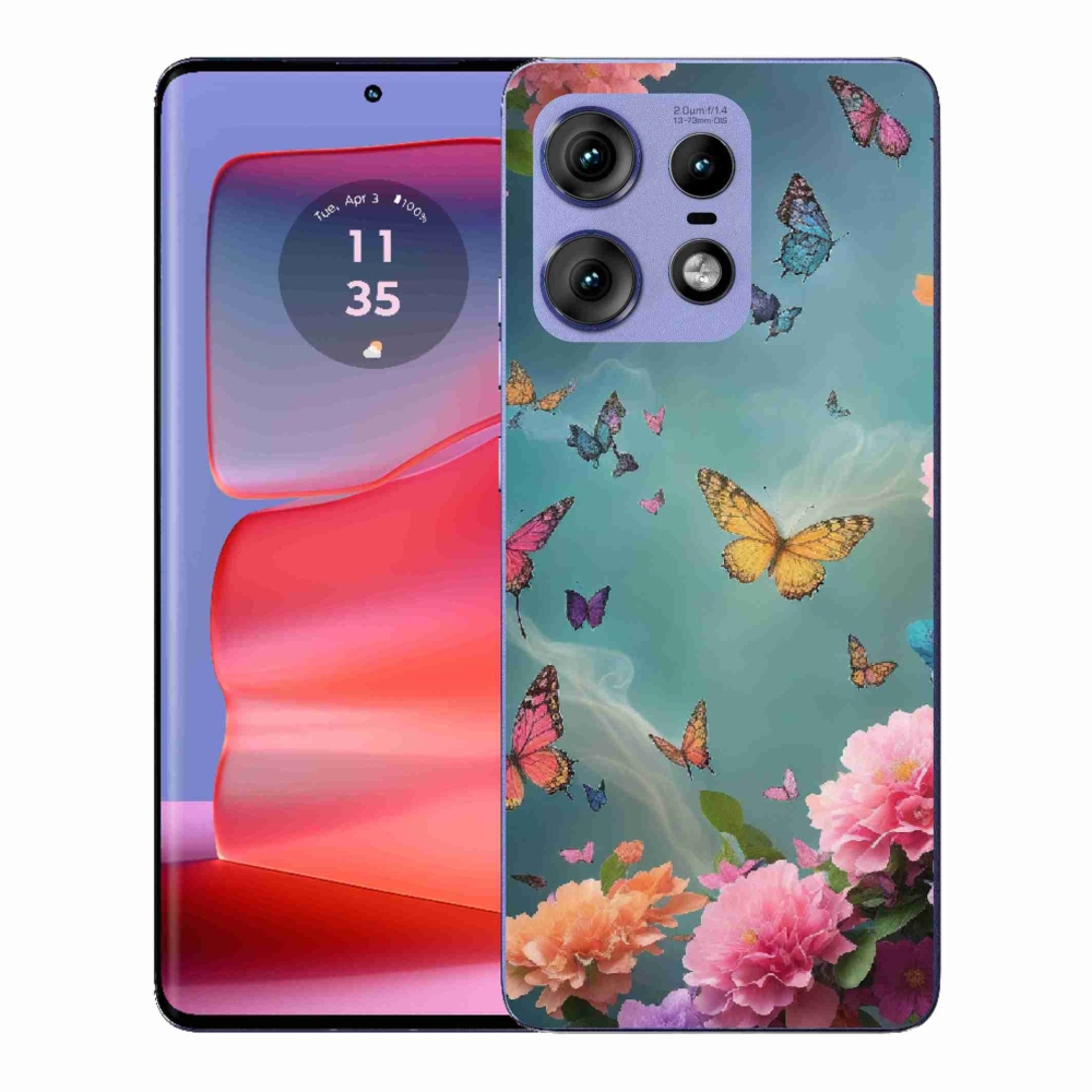 Zselés borító mmCase a Motorola Edge 50 Pro készülékhez - színes virágok és pillangók