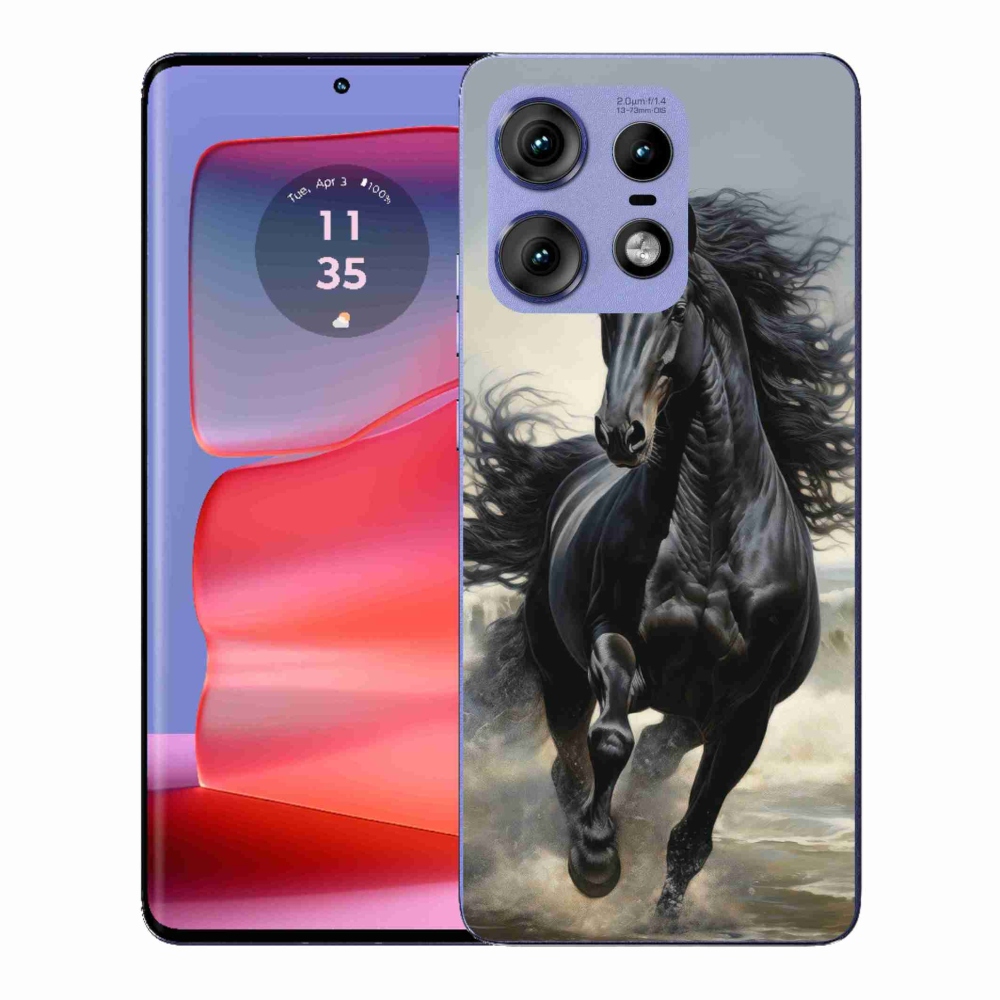 Zselés borítás mmCase a Motorola Edge 50 Pro készülékhez - futó fekete ló