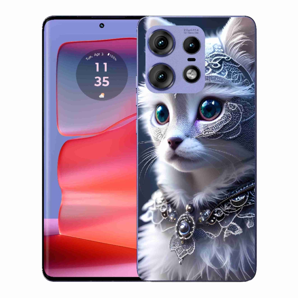 Zselés borítás mmCase a Motorola Edge 50 Pro készülékhez - fehér macska