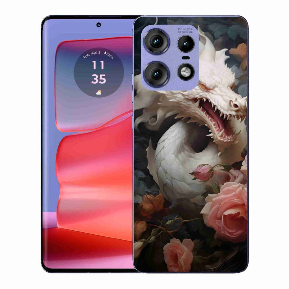 Zselés borítás mmCase a Motorola Edge 50 Pro készülékhez - fehér sárkány