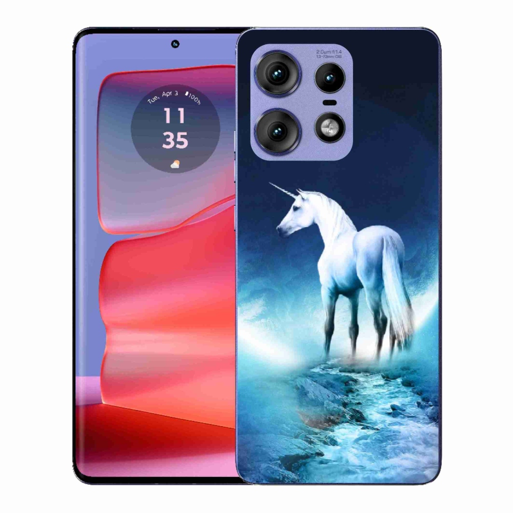 Zselés borítás mmCase a Motorola Edge 50 Pro készülékhez - fehér egyszarvú