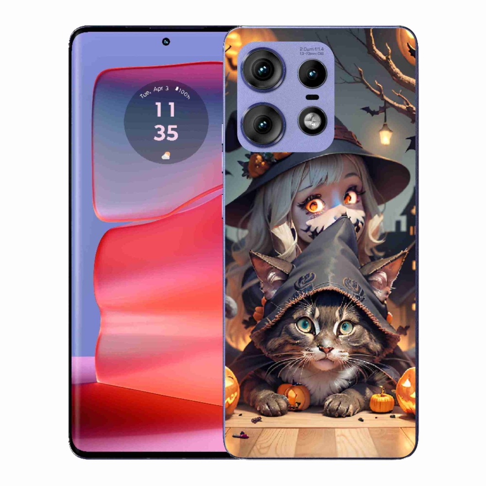 Zselés borítás mmCase a Motorola Edge 50 Pro készülékhez - boszorkány macskával