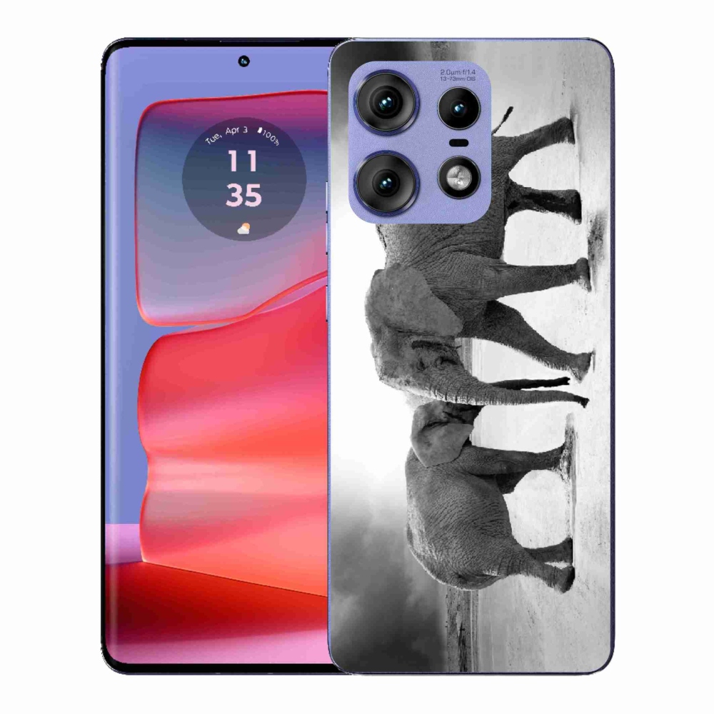 Zselés borítás mmCase a Motorola Edge 50 Pro készülékhez - fekete-fehér elefántok