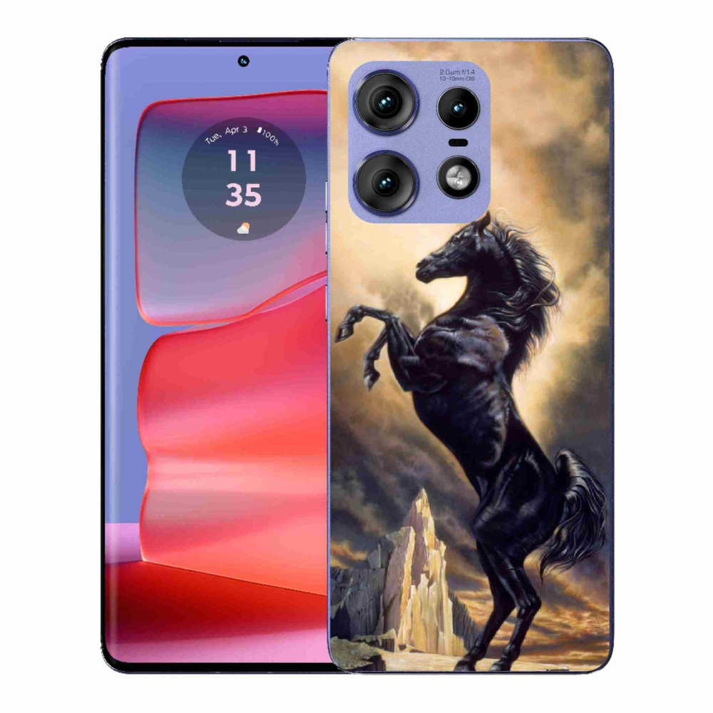 Zselés borítás mmCase a Motorola Edge 50 Pro készülékhez - fekete rajzfilm ló