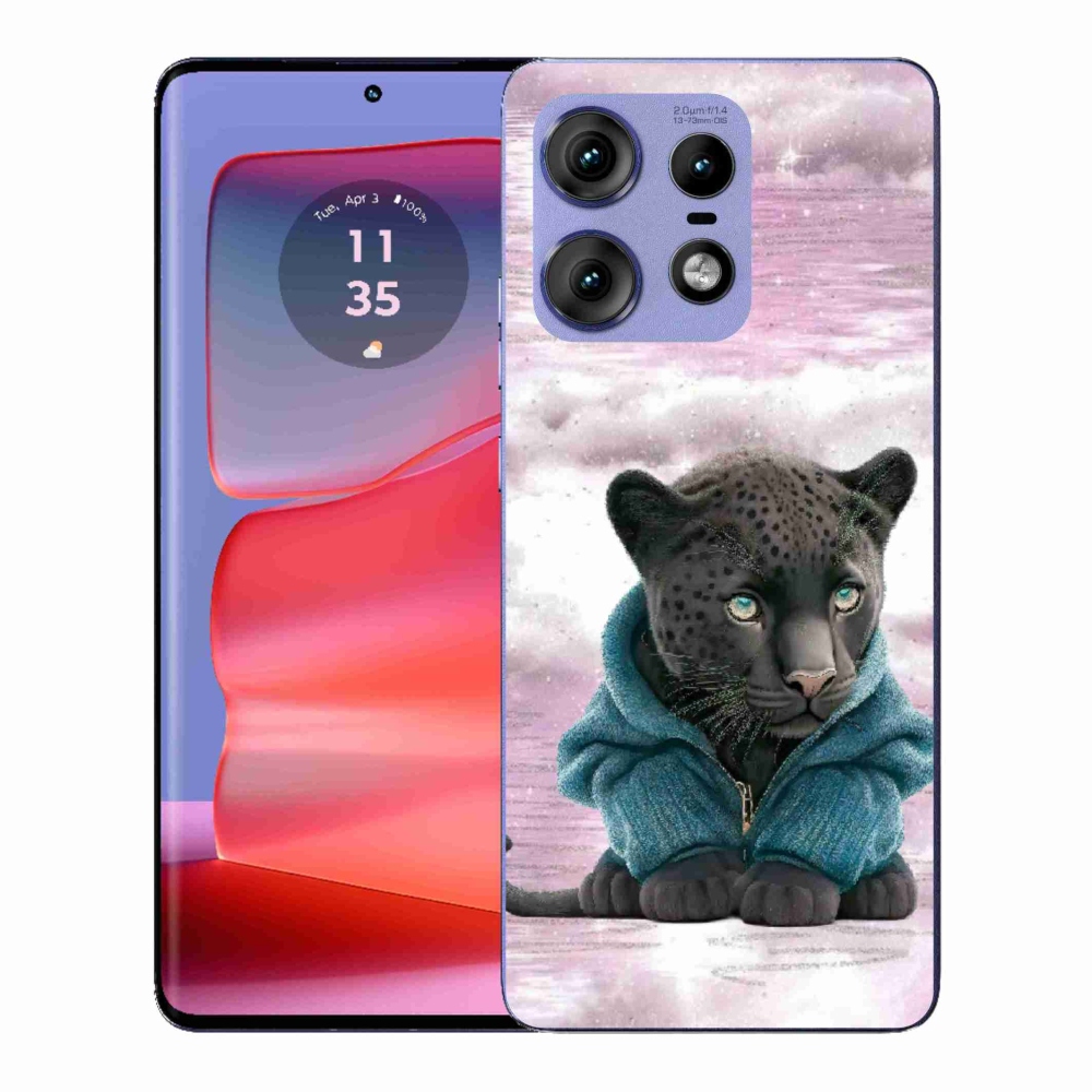 Zselés borítás mmCase a Motorola Edge 50 Pro készülékhez - fekete párduc pulóverben