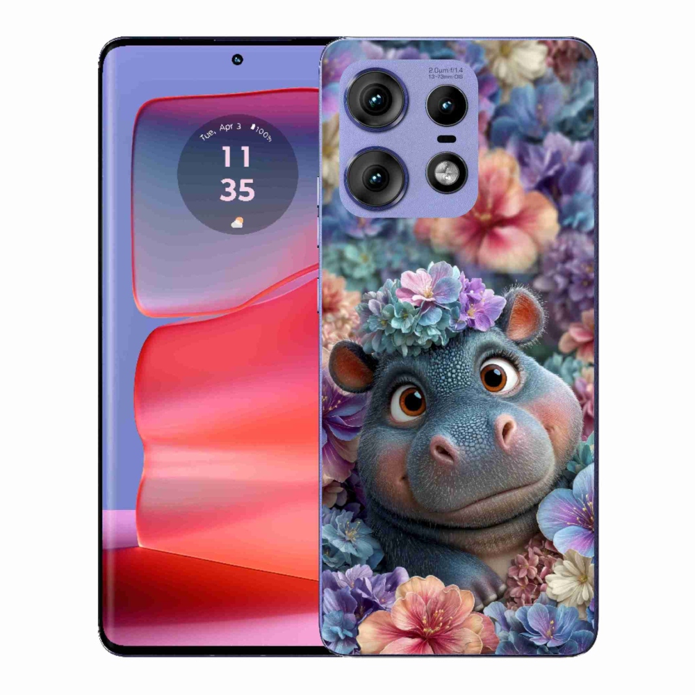 Zselés borítás mmCase a Motorola Edge 50 Pro készülékhez - víziló virágokkal