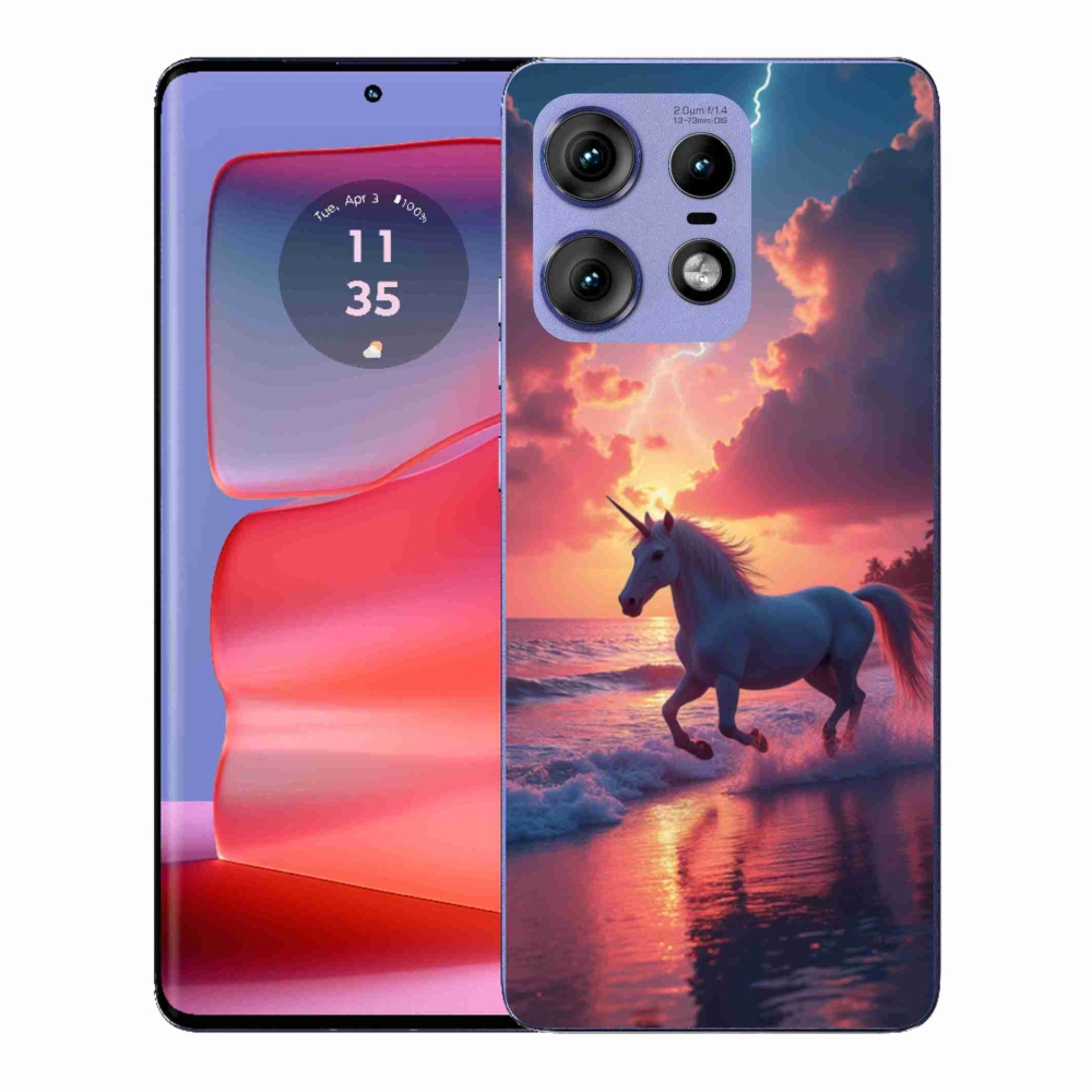 Zselés borítás mmCase a Motorola Edge 50 Pro készülékhez - egyszarvú a tengerparton
