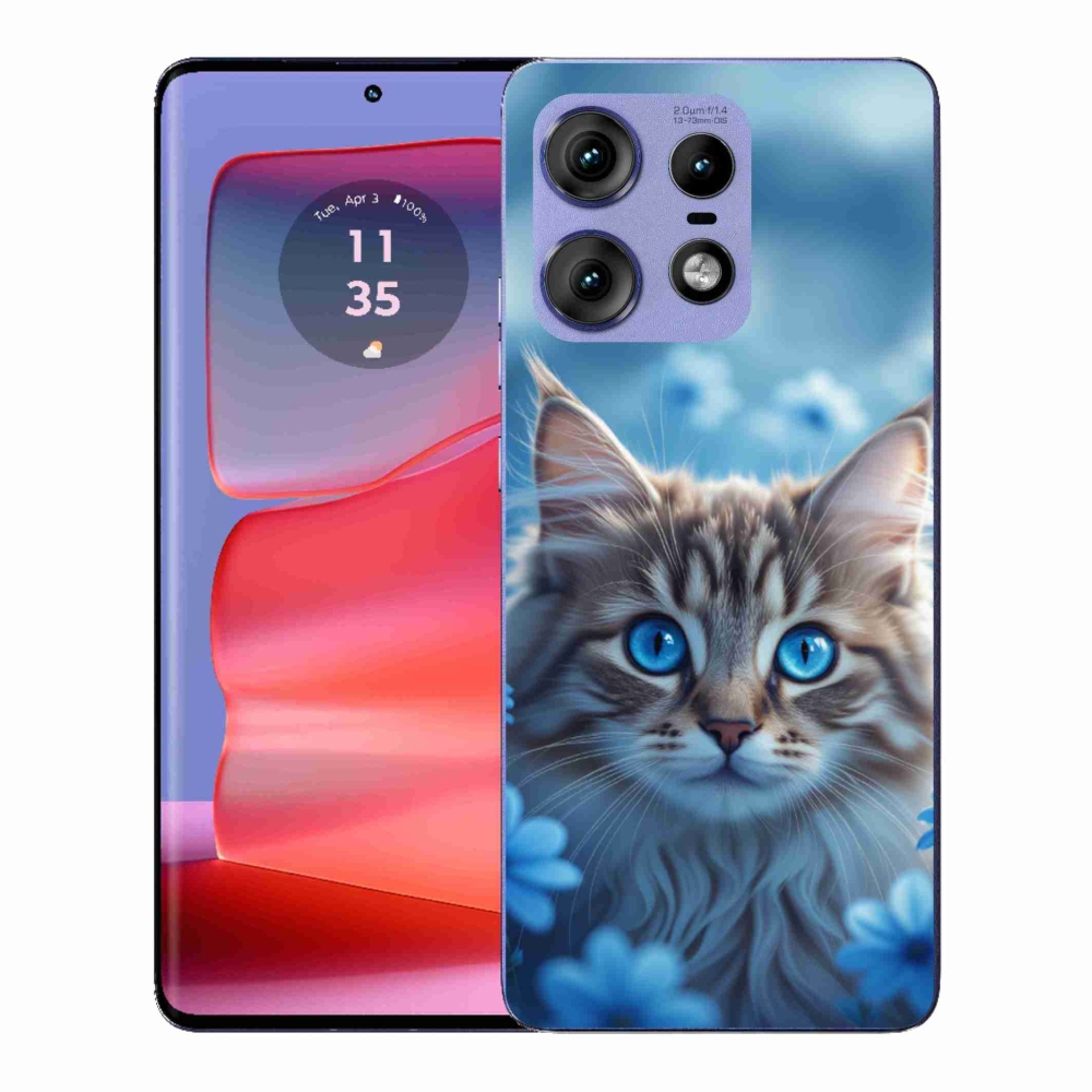 Zselés borítás mmCase a Motorola Edge 50 Pro készülékhez - kék virágos cica