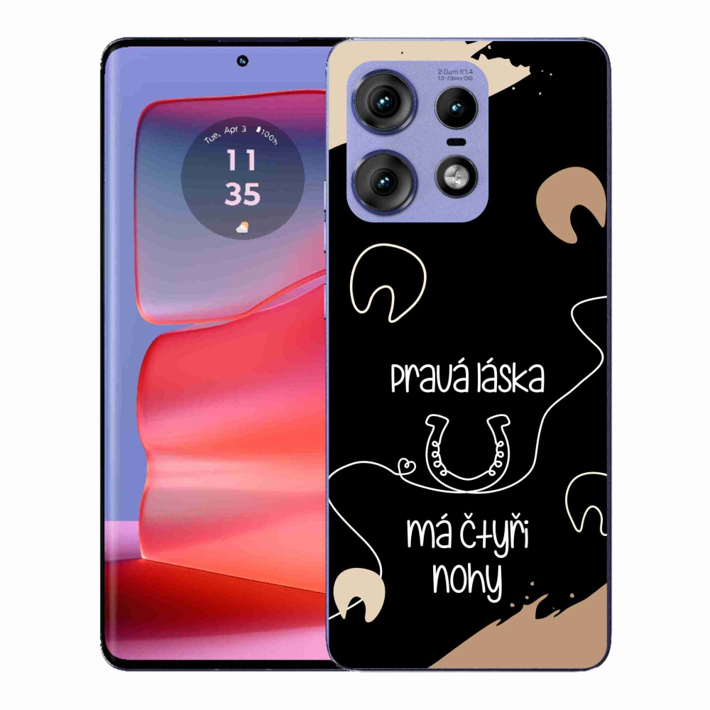 Zselés borítás mmCase a Motorola Edge 50 Pro készülékhez - ló motívum fekete háttérrel