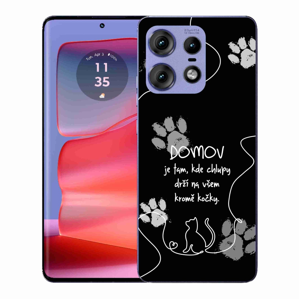 Zselés borítás mmCase a Motorola Edge 50 Pro készülékhez - macska motívum fekete háttérrel
