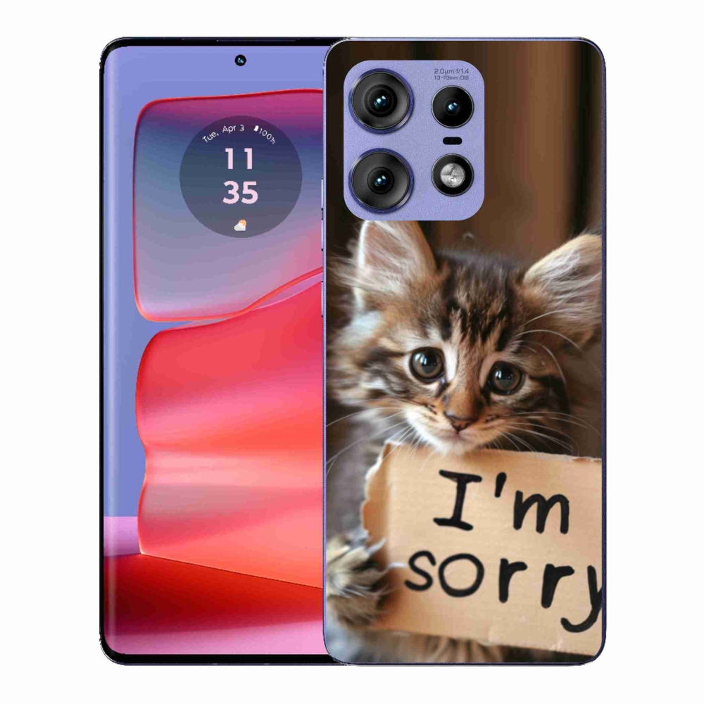 Zselés borítás mmCase a Motorola Edge 50 Pro készülékhez - macska bocsánatkérés