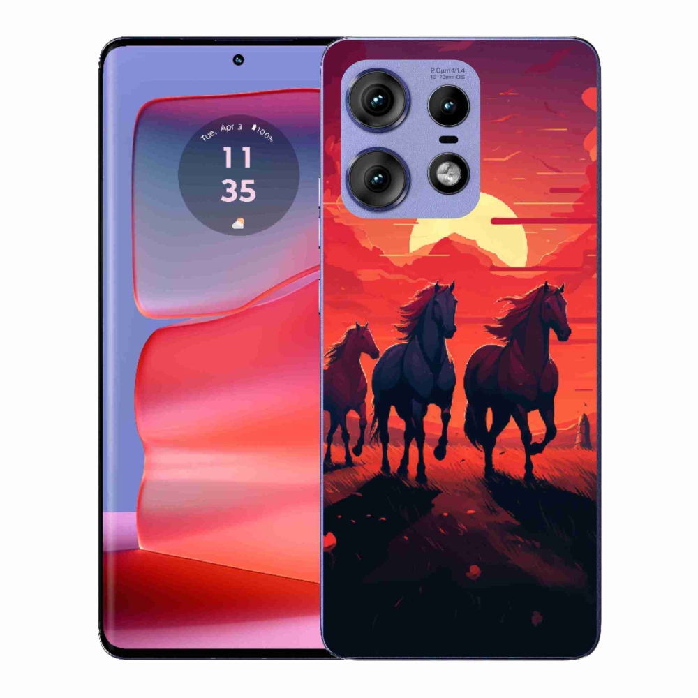 Zselés borítás mmCase a Motorola Edge 50 Pro készülékhez - lovak és naplemente
