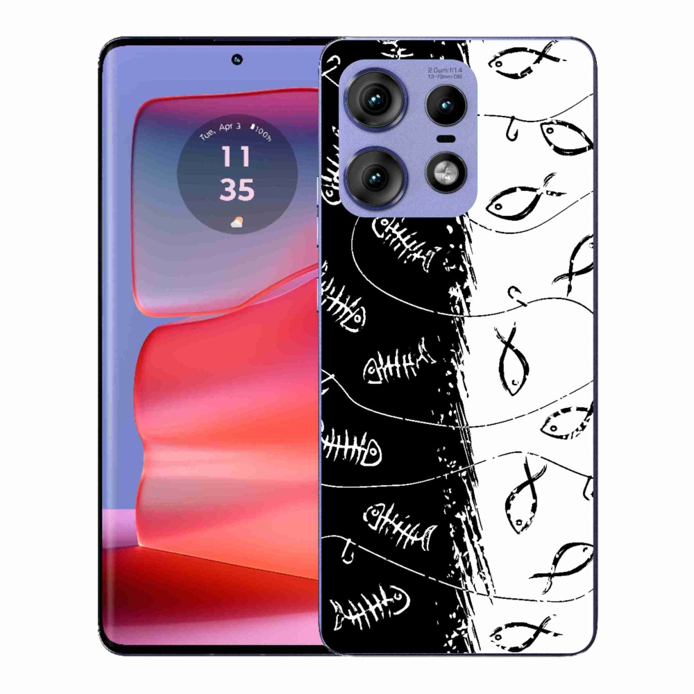 Zselés borítás mmCase a Motorola Edge 50 Pro számára - csontvázak és halak