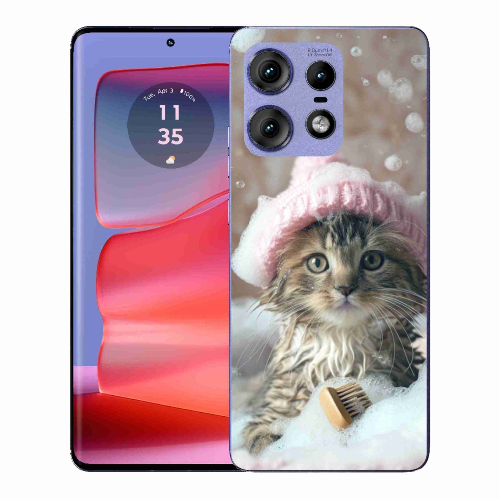 Zselés borítás mmCase a Motorola Edge 50 Pro készülékhez - cica és fürdés