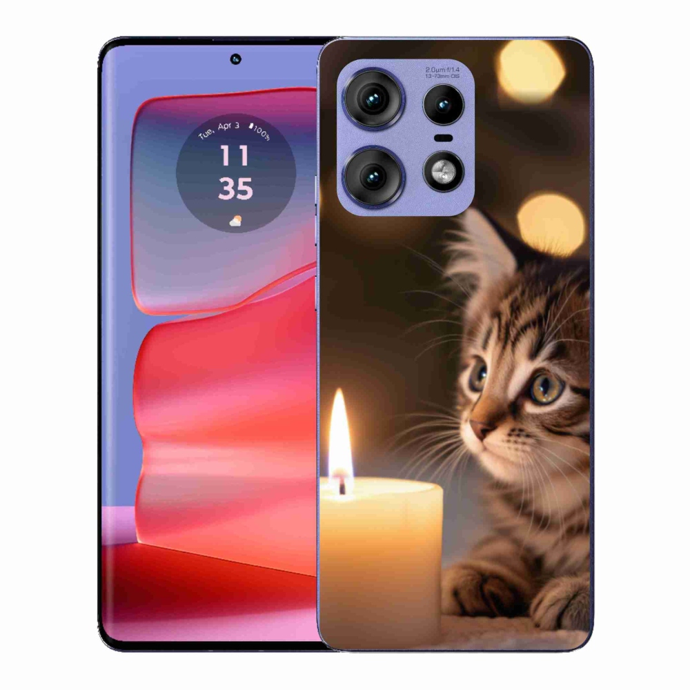 Zselés borítás mmCase a Motorola Edge 50 Pro készülékhez - cica és gyertya