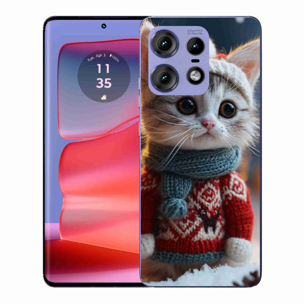 Zselés borítás mmCase a Motorola Edge 50 Pro készülékhez - cica pulóverben